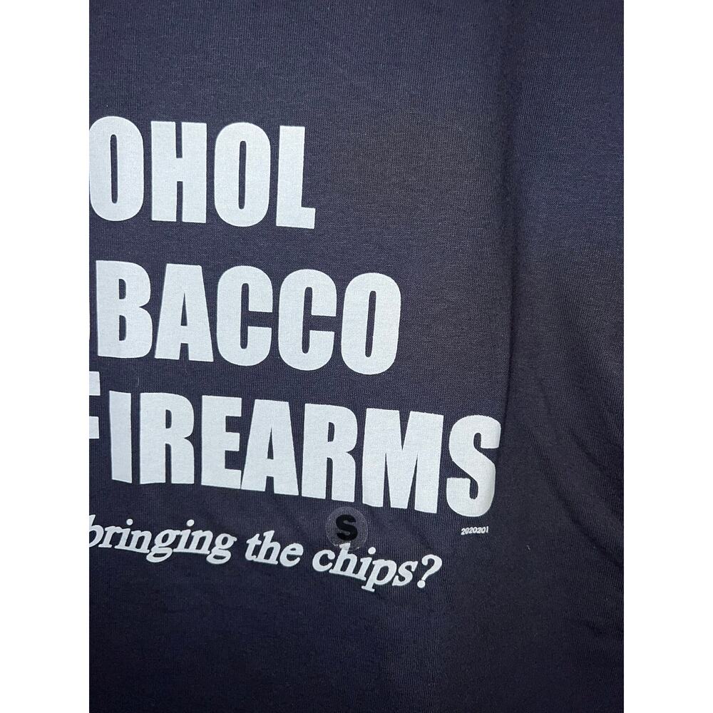 Y2K ATF Alcohol Tobacco Firearms Dark Blue Graphic Humor Joke Shirt S Small - Picture 4 of 9